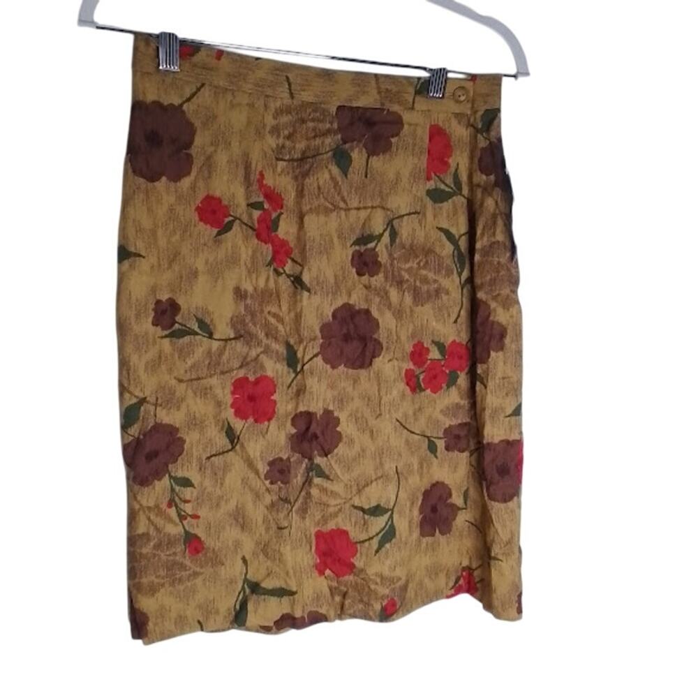 Vintage Sears Laura Scott Floral Linen Rayon Skirt W Size 12 Made in USA NWT